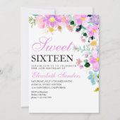 Sweet Sixteen with Watercolor Spring Flowers Kaart (Voorkant)