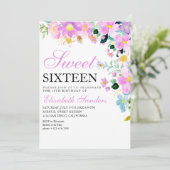 Sweet Sixteen with Watercolor Spring Flowers Kaart (Staand voorkant)