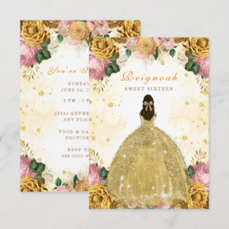 Sweet Sixteen Yellow Birthday Invitation Kaart