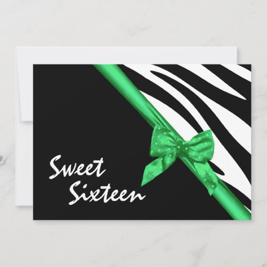 Sweet Sixteen Zebra and Ribbon Green Kaart (Voorkant)