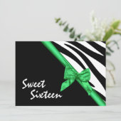Sweet Sixteen Zebra and Ribbon Green Kaart (Staand voorkant)