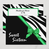 Sweet Sixteen Zebra and Ribbon Green Kaart (Voorkant / Achterkant)