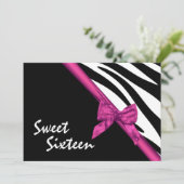 Sweet Sixteen Zebra and Ribbon Pink Kaart (Staand voorkant)