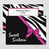 Sweet Sixteen Zebra and Ribbon Pink Kaart (Voorkant / Achterkant)