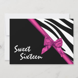 Sweet Sixteen Zebra and Ribbon Pink Kaart