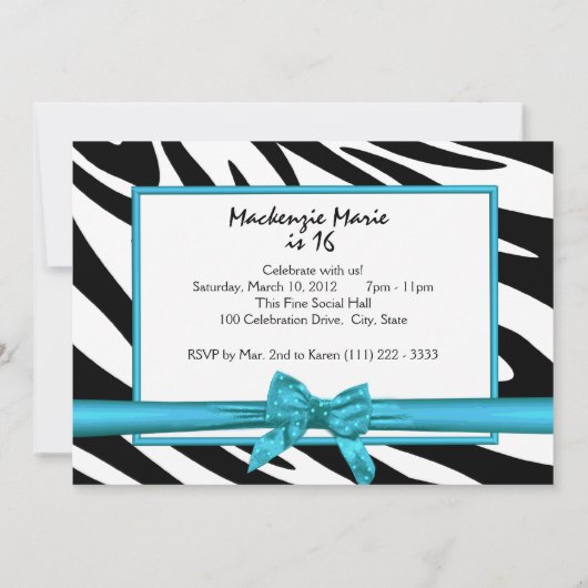 Sweet Sixteen Zebra en lint Kaart (Achterkant)