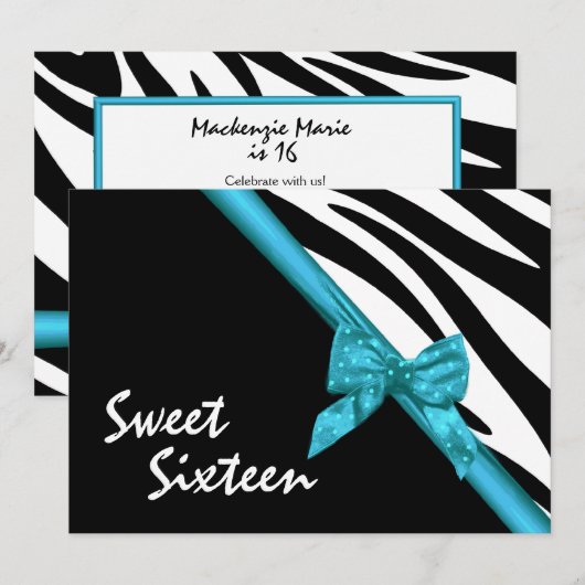 Sweet Sixteen Zebra en lint Kaart (Voorkant / Achterkant)