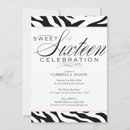 Sweet Sixteen Zebra Print Kaart (Voorkant)
