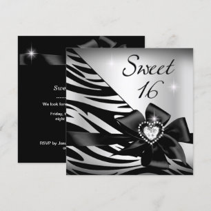 Sweet Sixteen Zebra Zilver Zwart Kaart