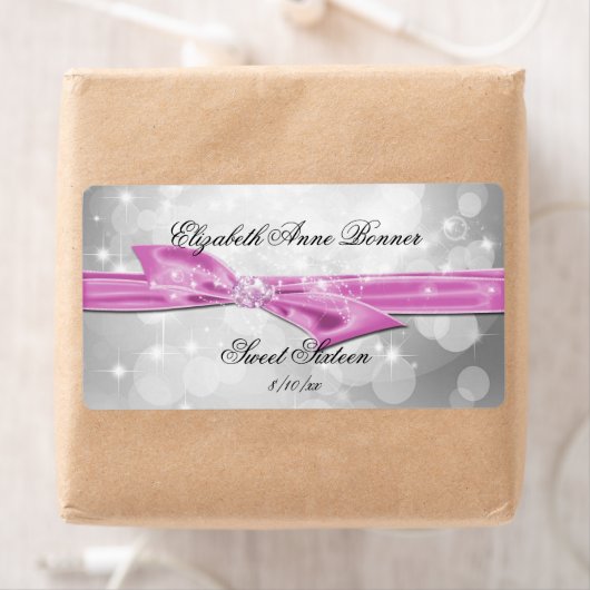 Sweet Sixteen, Zilver, Roze Satijn, Op Maat Etiket (Insitu)