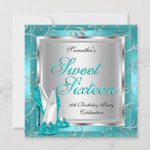 Sweet Sixteen Zilver Wit Turquoise Kaart
