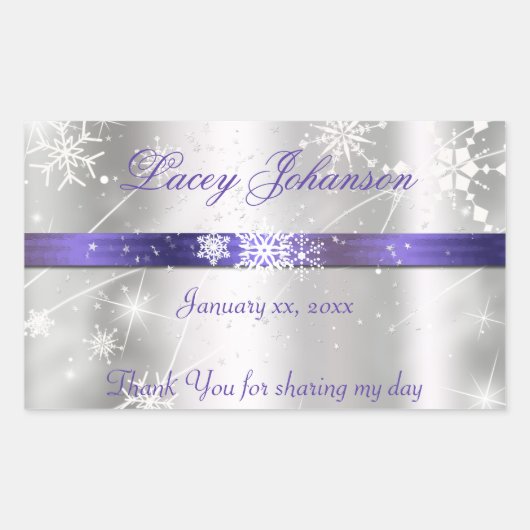 Sweet Sixteen, Zilveren en Paarse Water/Wijn Fles Rechthoekige Sticker (Voorkant)