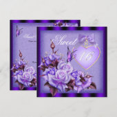 Sweet Sixteen, zoet 16 Paarse Butterfly Paars Ro Kaart (Voorkant / Achterkant)