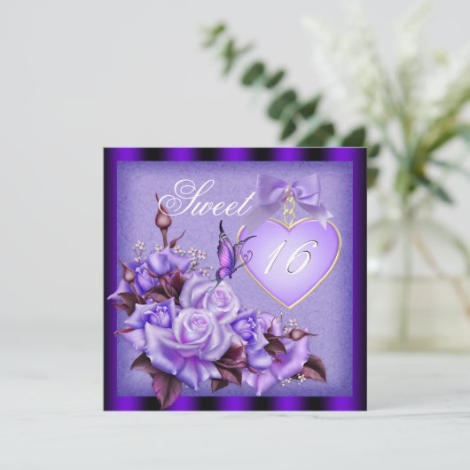 Sweet Sixteen, zoet 16 Paarse Butterfly Paars Ro Kaart (Staand voorkant)