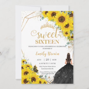 Sweet Sixteen Zonnebloem Bloemen Goud Zwart Jurk Kaart