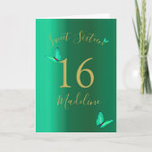 Sweet SixteenEmerald Green Butterflies Birthday Kaart (Voorkant)