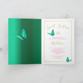 Sweet SixteenEmerald Green Butterflies Birthday Kaart (Binnen)