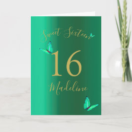 Sweet SixteenEmerald Green Butterflies Birthday Kaart