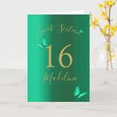 Sweet SixteenEmerald Green Butterflies Birthday Kaart (Gele Bloem)