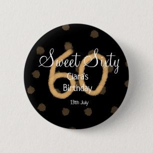 Sweet Sixty voeg naam toe datum verjaardag gele po Ronde Button 5,7 Cm