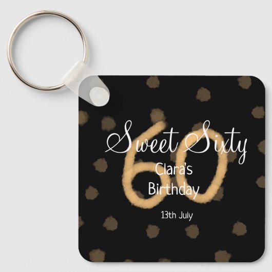 Sweet Sixty voeg naam toe datum verjaardag gele po Sleutelhanger (Voorkant)