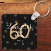 Sweet Sixty voeg naam toe datum verjaardag gele po Sleutelhanger (Achterkant)
