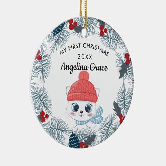 Sweet Skating Cat Baby's eerste Kerstmis Keramisch Ornament (Rechts)