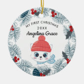 Sweet Skating Cat Baby's eerste Kerstmis Keramisch Ornament (Voorkant)