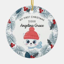 Sweet Skating Cat Baby's eerste Kerstmis Keramisch Ornament