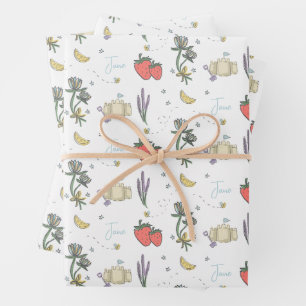 Sweet Sketched Summer Berry Eerste Baby shower Inpakpapier Vel