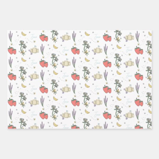 Sweet Sketched Summer Berry Eerste Baby shower Inpakpapier Vel (Voorkant)