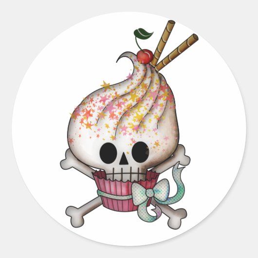 Sweet Skull Cupcake Ronde Sticker (Voorkant)