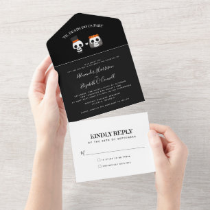 Sweet Skulls Halloween Wedding All in One Invite Uitnodiging