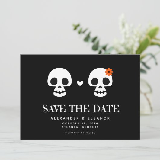 Sweet Skulls  Save the Date Kaart (Staand voorkant)