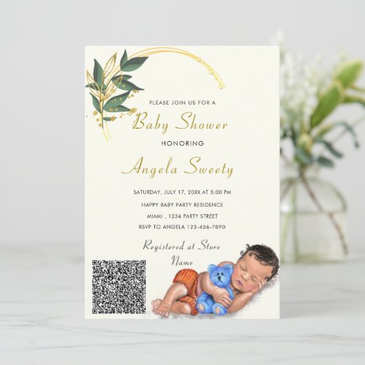 Sweet Slaapende Baby QR Code Shower Invitation (Staand voorkant)
