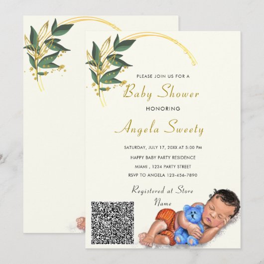 Sweet Slaapende Baby QR Code Shower Invitation (Voorkant / Achterkant)