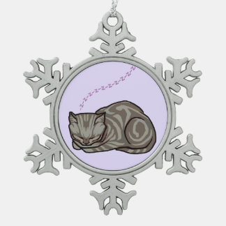 Sweet Slaapgrijze tablet Kat op lavendel Tin Sneeuwvlok Ornament