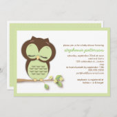 Sweet Slapy Green Owl Neutrale Baby shower Kaart (Voorkant / Achterkant)