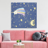 Sweet Sleep Moon & Stars Illustratie Denim Blue Canvas Afdruk (Insitu (Woonkamer))