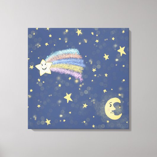 Sweet Sleep Moon & Stars Illustratie Denim Blue Canvas Afdruk (Voorkant)