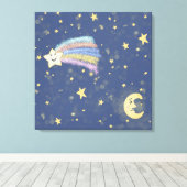 Sweet Sleep Moon & Stars Illustratie Denim Blue Canvas Afdruk (Insitu (Houten vloer))