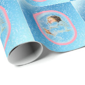 Sweet Sleeping Angel Pink Trim Snowy Blue Cadeaupapier (Rol Hoek)