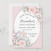 Sweet Sleeping Elephant Roze Bloemen Baby shower Save The Date (Voorkant)