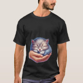 Sweet Sleeping Grey Kitten in Hand Tiny Cat ✨🐾💤 T-shirt (Voorkant)