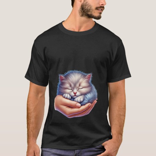 Sweet Sleeping Grey Kitten in Hand Tiny Cat ✨🐾💤 T-shirt (Voorkant)