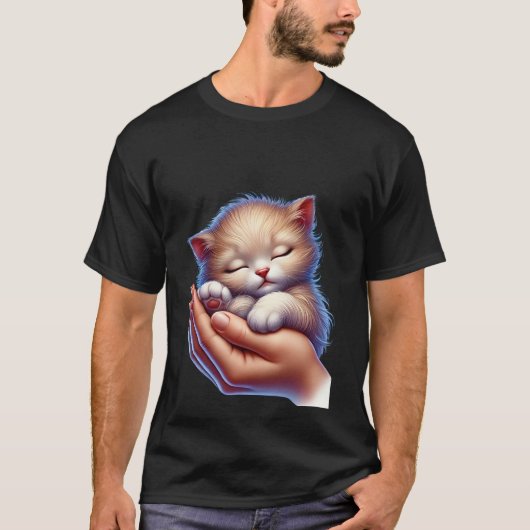 Sweet Sleeping Kitten in Hands Peaceful Tiny Cat  T-shirt (Voorkant)