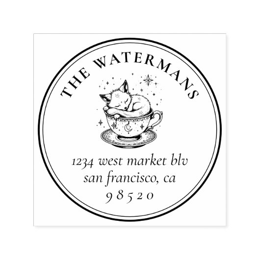 Sweet Sleeping Magical Baby Fox Naam en adres Zelfinktende Stempel (Design)