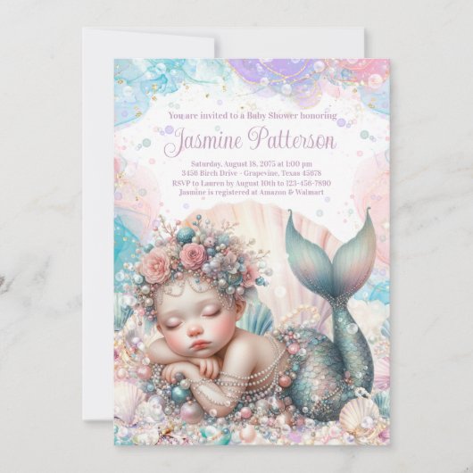 Sweet Sleeping Mermaid Baby shower Kaart (Voorkant)