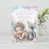 Sweet Sleeping Mermaid Baby shower Kaart (Staand voorkant)