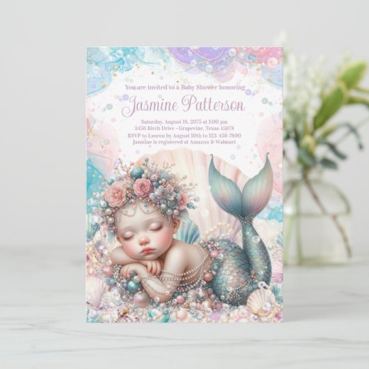 Sweet Sleeping Mermaid Baby shower Kaart (Staand voorkant)